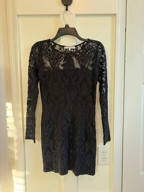 Alexis Black Lace Illusion Long Sleeve Mini Dress Small